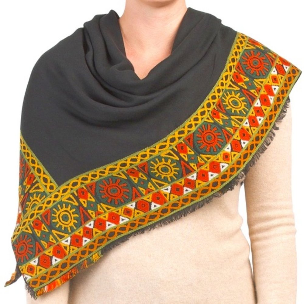 Frye Embroidered Scarf Wrap